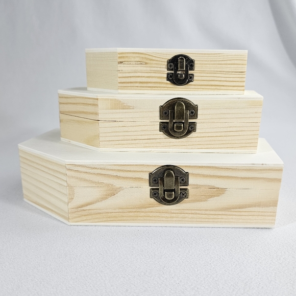 (3) Unfinished Wood Coffin Box - Picture 2 of 10